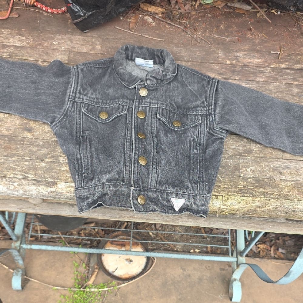 Guess Kids Black Wash Denim Jacket with Gold Buttons